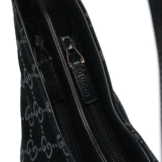 Gucci 1997 Black GG Suede Shoulder Bag