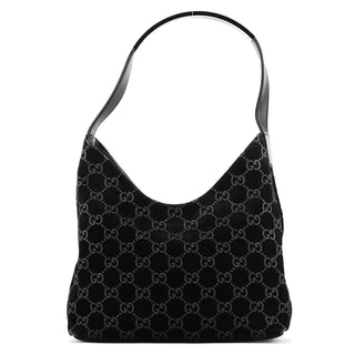 Gucci 1997 Black GG Suede Shoulder Bag