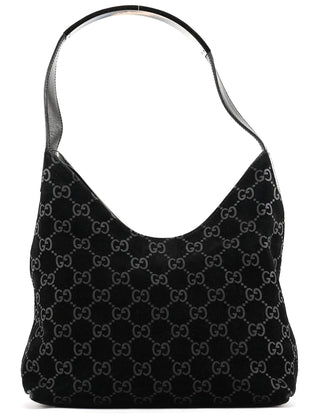 Gucci 1997 Black GG Suede Shoulder Bag