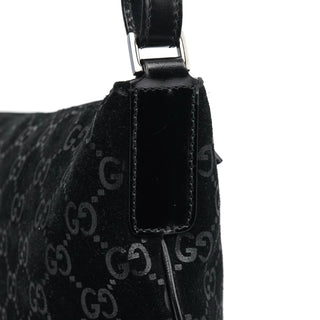 Gucci 1997 Black GG Suede Shoulder Bag