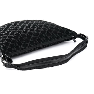 Gucci 1997 Black GG Suede Shoulder Bag
