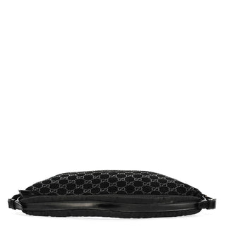Gucci 1997 Black GG Suede Shoulder Bag