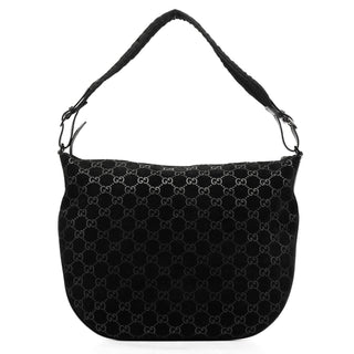Gucci 1997 Black GG Suede Shoulder Bag
