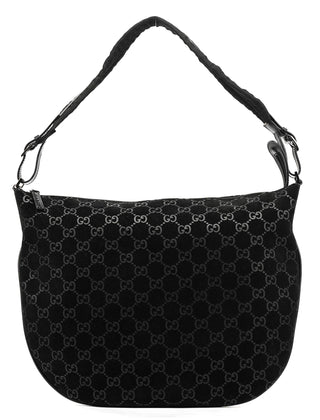 Gucci 1997 Black GG Suede Shoulder Bag