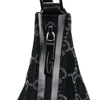 Gucci 1997 Black GG Suede Shoulder Bag