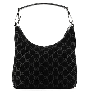 Gucci 1997 Black GG Suede Shoulder Bag