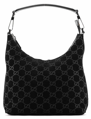 Gucci 1997 Black GG Suede Shoulder Bag