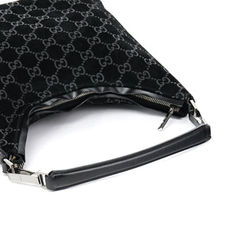 Gucci 1997 Black GG Suede Shoulder Bag