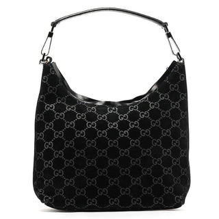 Gucci 1997 Black GG Suede Shoulder Bag