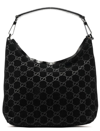 Gucci 1997 Black GG Suede Shoulder Bag