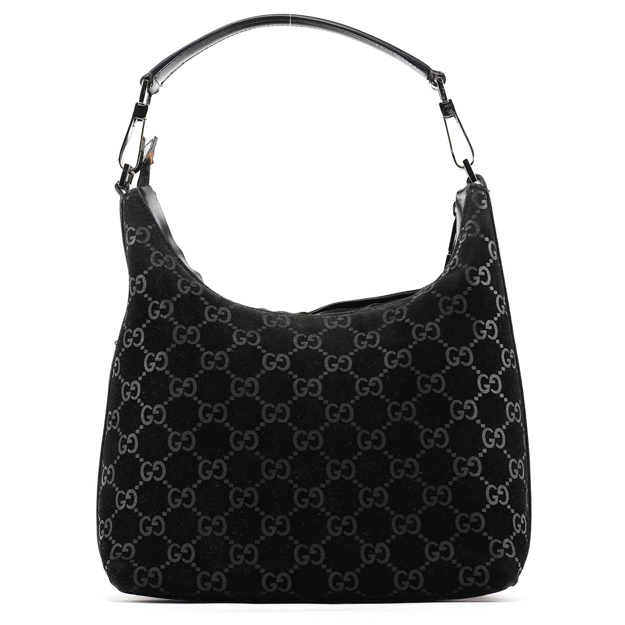 Gucci 1997 Black GG Suede Shoulder Bag