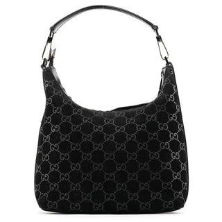 Gucci 1997 Black GG Suede Shoulder Bag