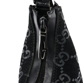 Gucci 1997 Black GG Suede Shoulder Bag