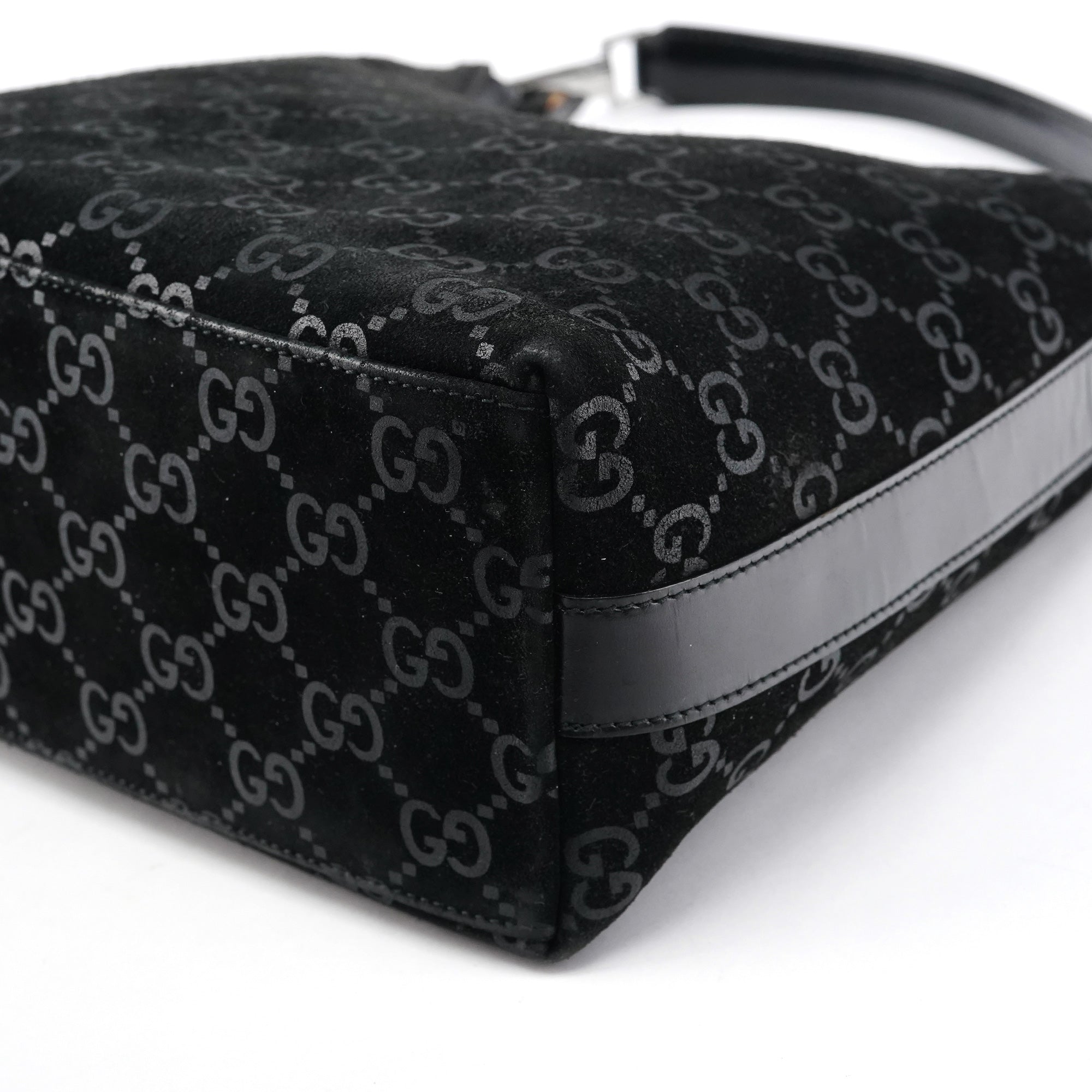 Gucci 1997 Black GG Suede Shoulder Bag