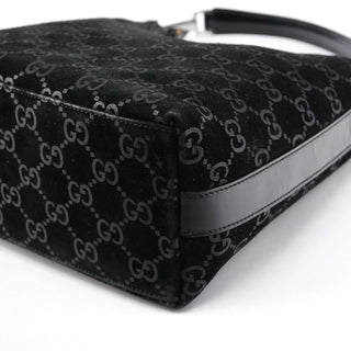 Gucci 1997 Black GG Suede Shoulder Bag