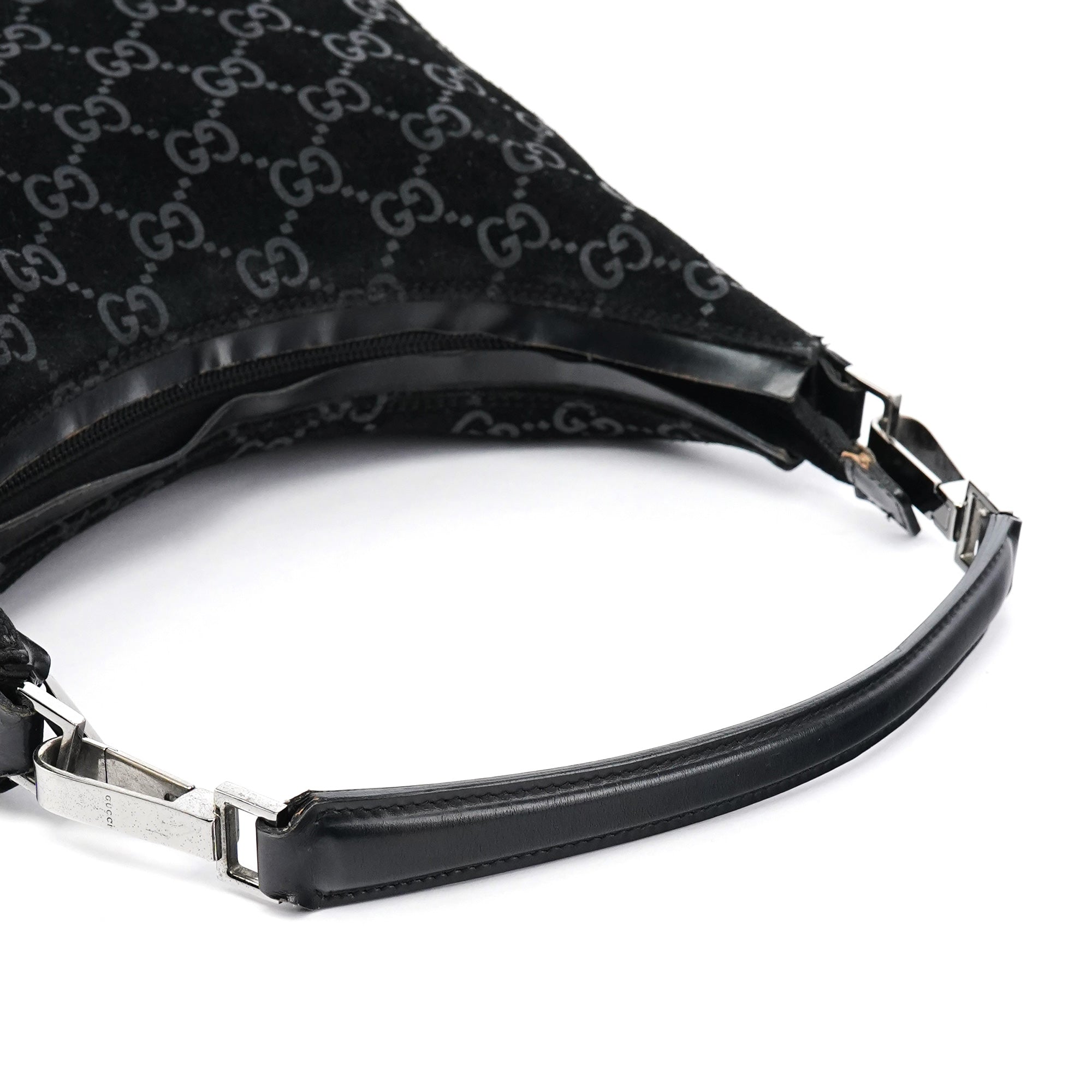 Gucci 1997 Black GG Suede Shoulder Bag