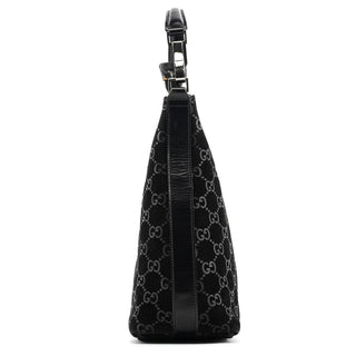 Gucci 1997 Black GG Suede Shoulder Bag