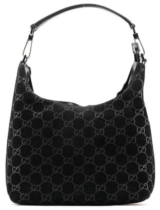 Gucci 1997 Black GG Suede Shoulder Bag