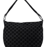 Gucci 1997 Black GG Suede Shoulder Bag