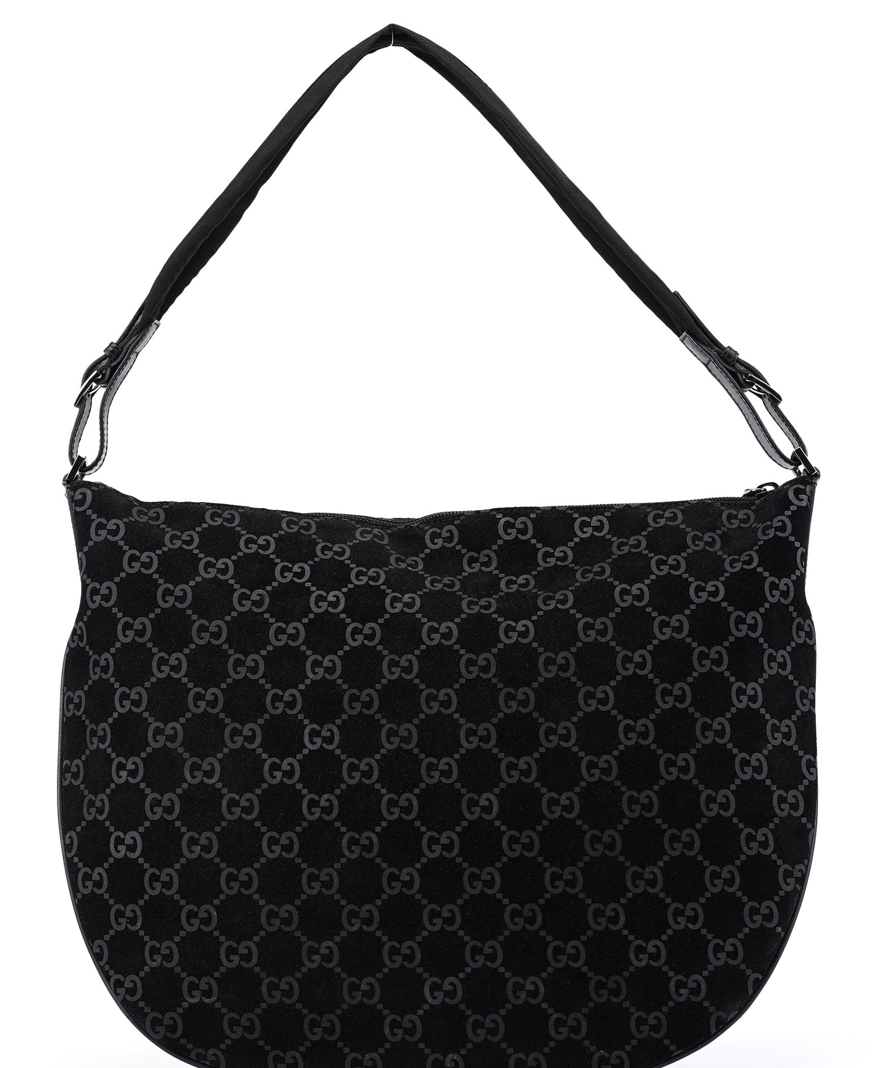 Gucci 1997 Black GG Suede Shoulder Bag
