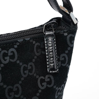 Gucci 1997 Black GG Suede Shoulder Bag