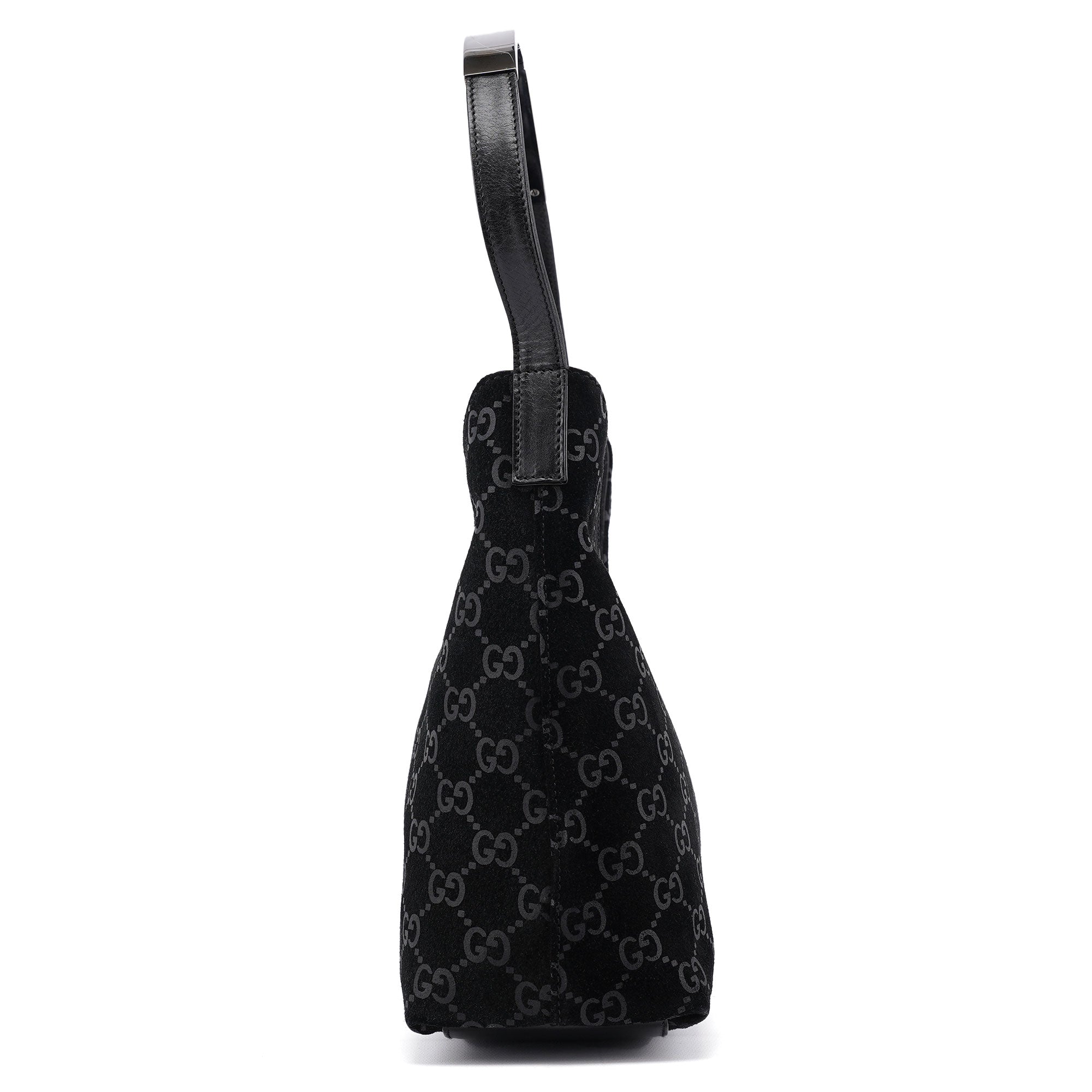 Gucci 1997 Black GG Suede Shoulder Bag