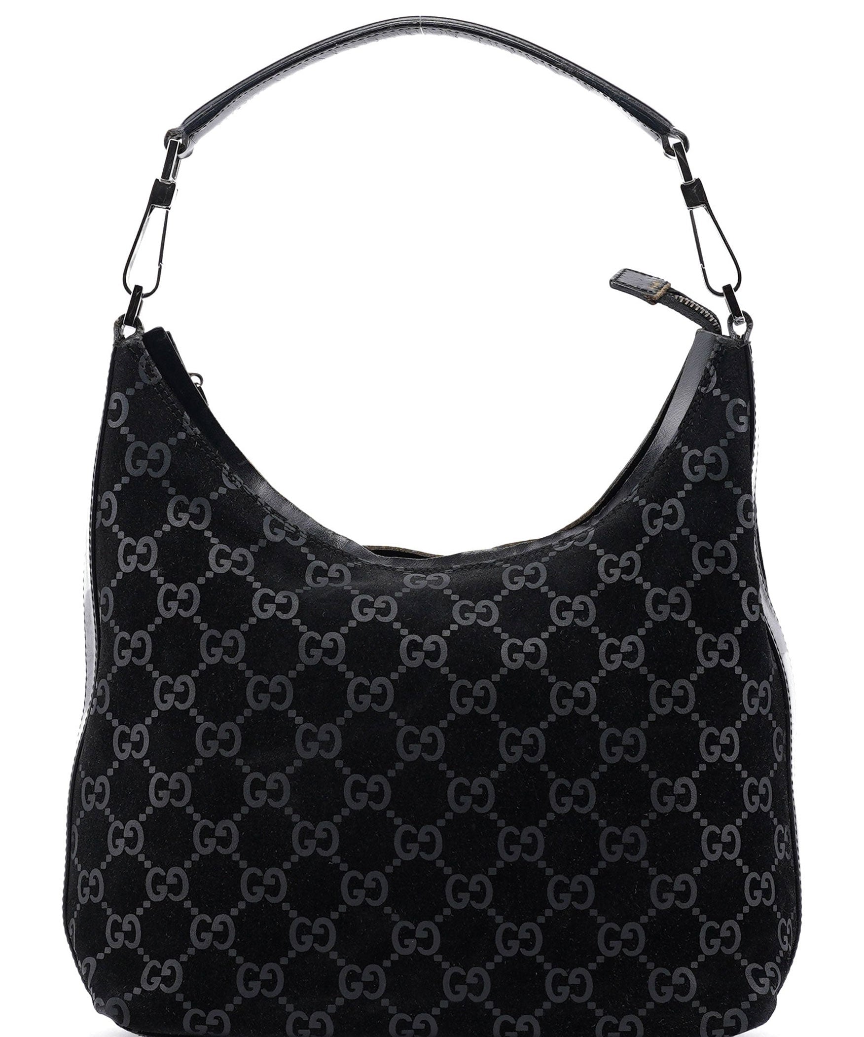 Gucci 1997 Black GG Suede Shoulder Bag