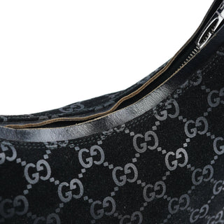 Gucci 1997 Black GG Suede Shoulder Bag