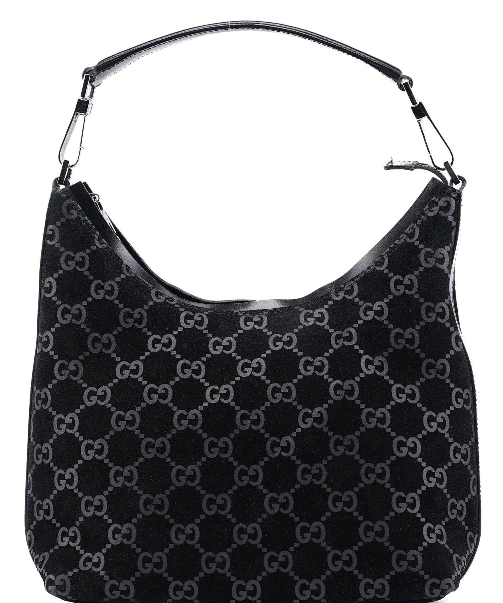 Gucci 1997 Black GG Suede Shoulder Bag