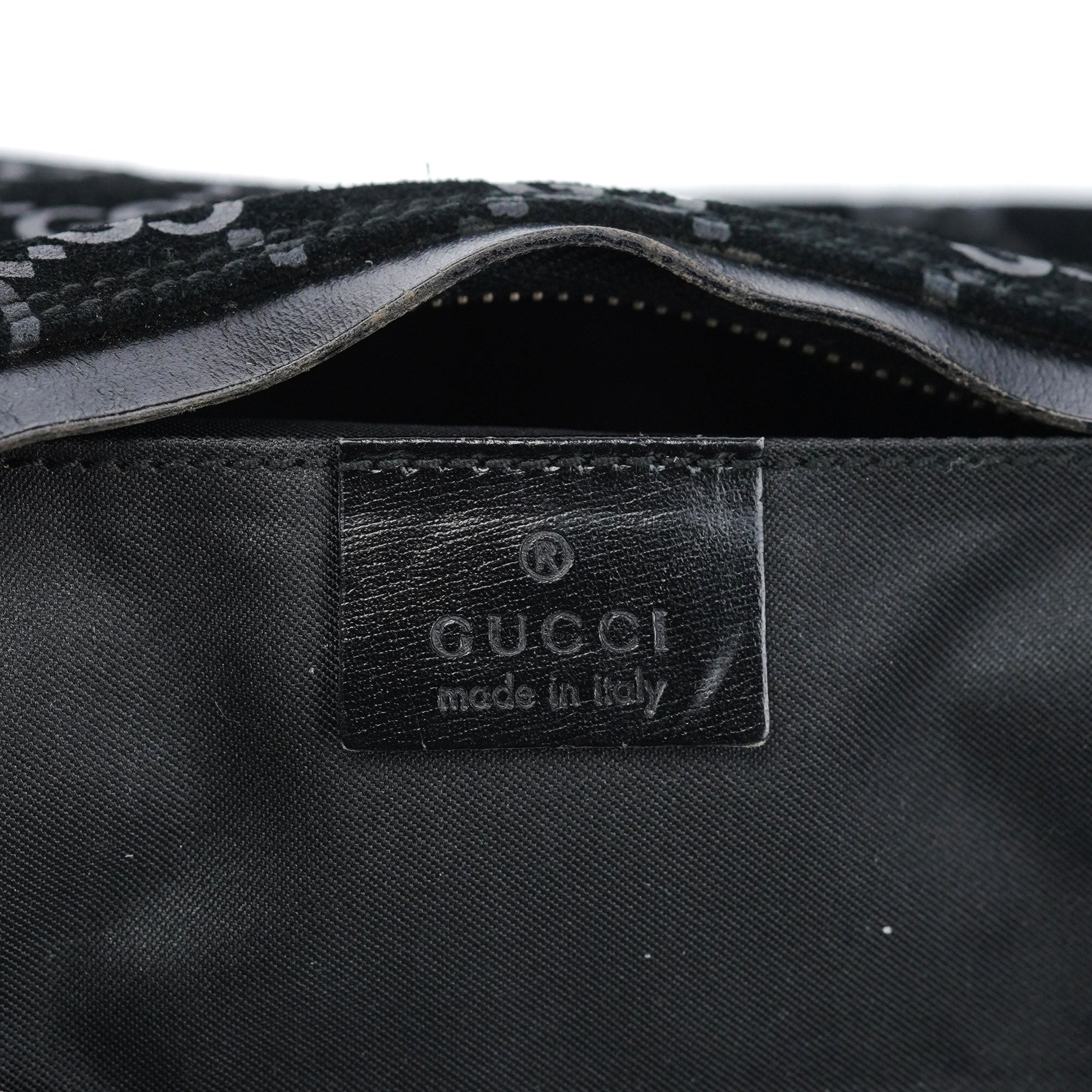 Gucci 1997 Black GG Suede Shoulder Bag