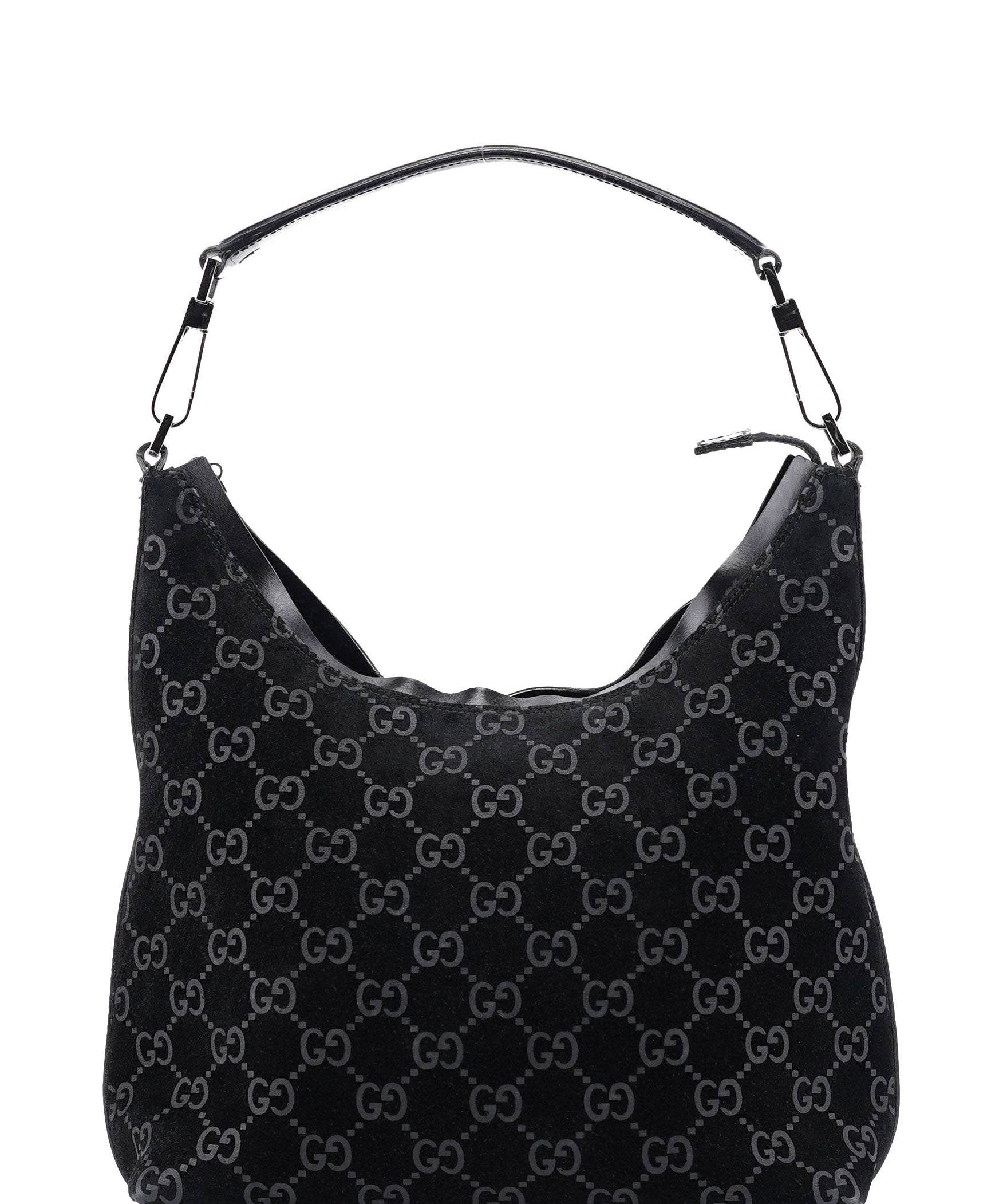 Gucci 1997 Black GG Suede Shoulder Bag