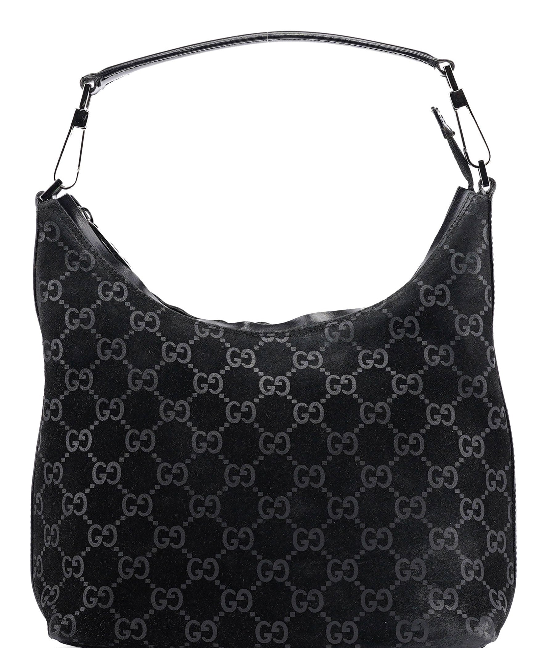 Gucci 1997 Black GG Suede Shoulder Bag