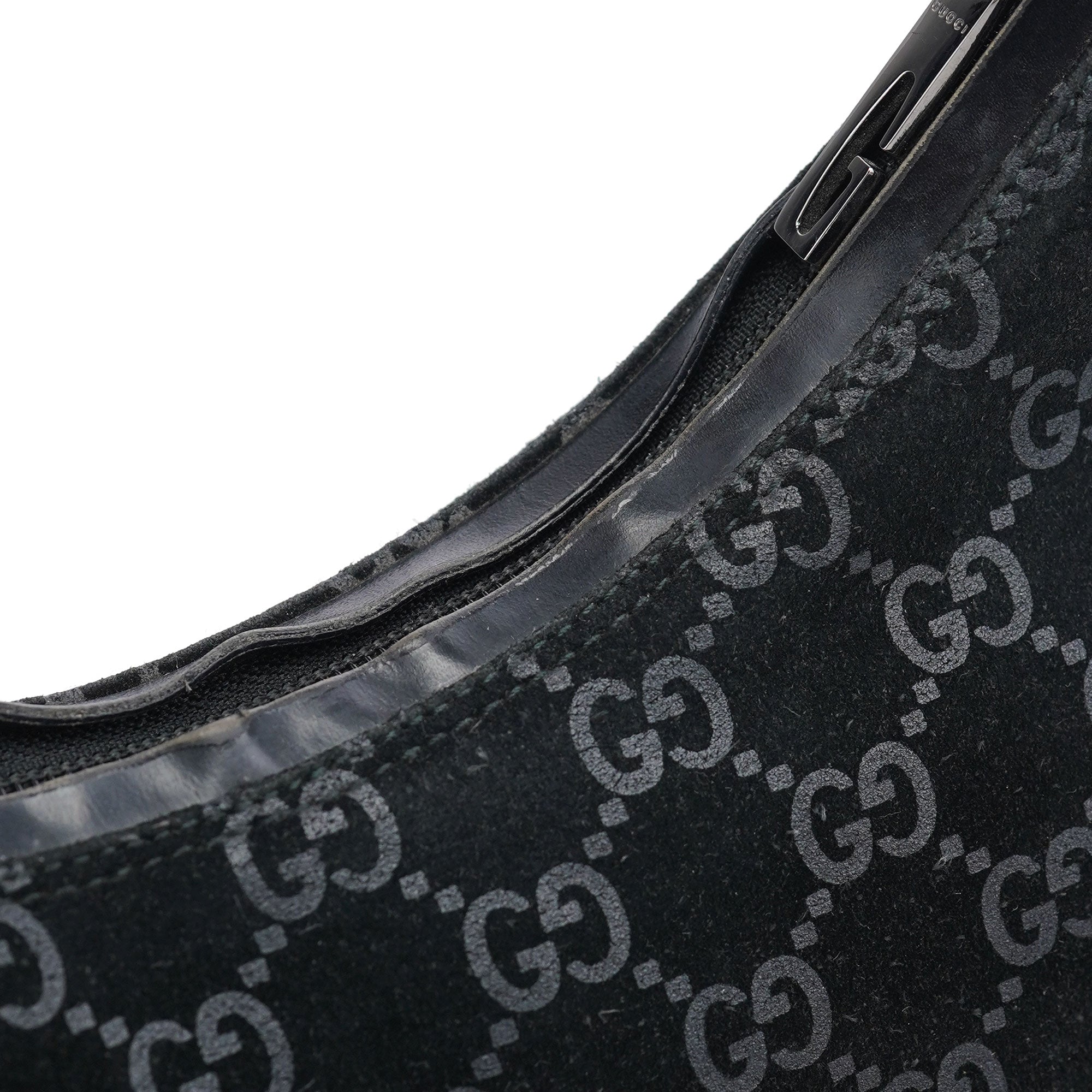 Gucci 1997 Black GG Suede Shoulder Bag