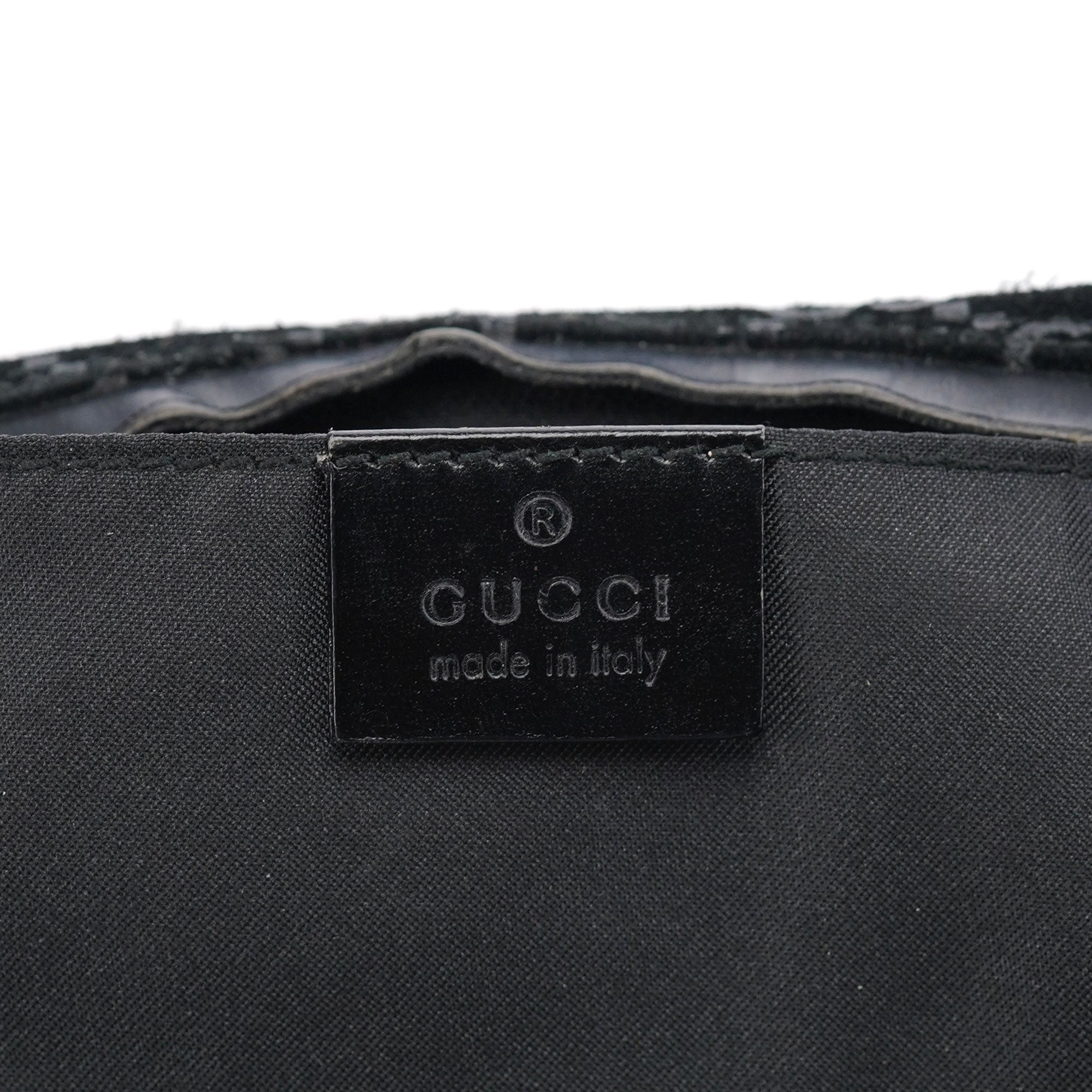 Gucci 1997 Black GG Suede Shoulder Bag