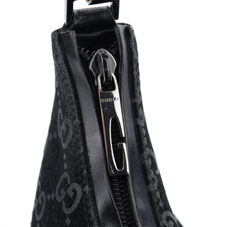 Gucci 1997 Black GG Suede Shoulder Bag