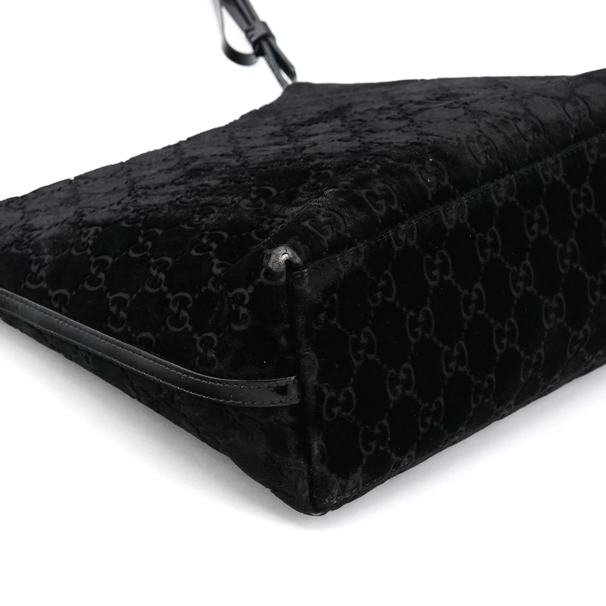 Gucci 1997 Black GG Velvet Shoulder Bag