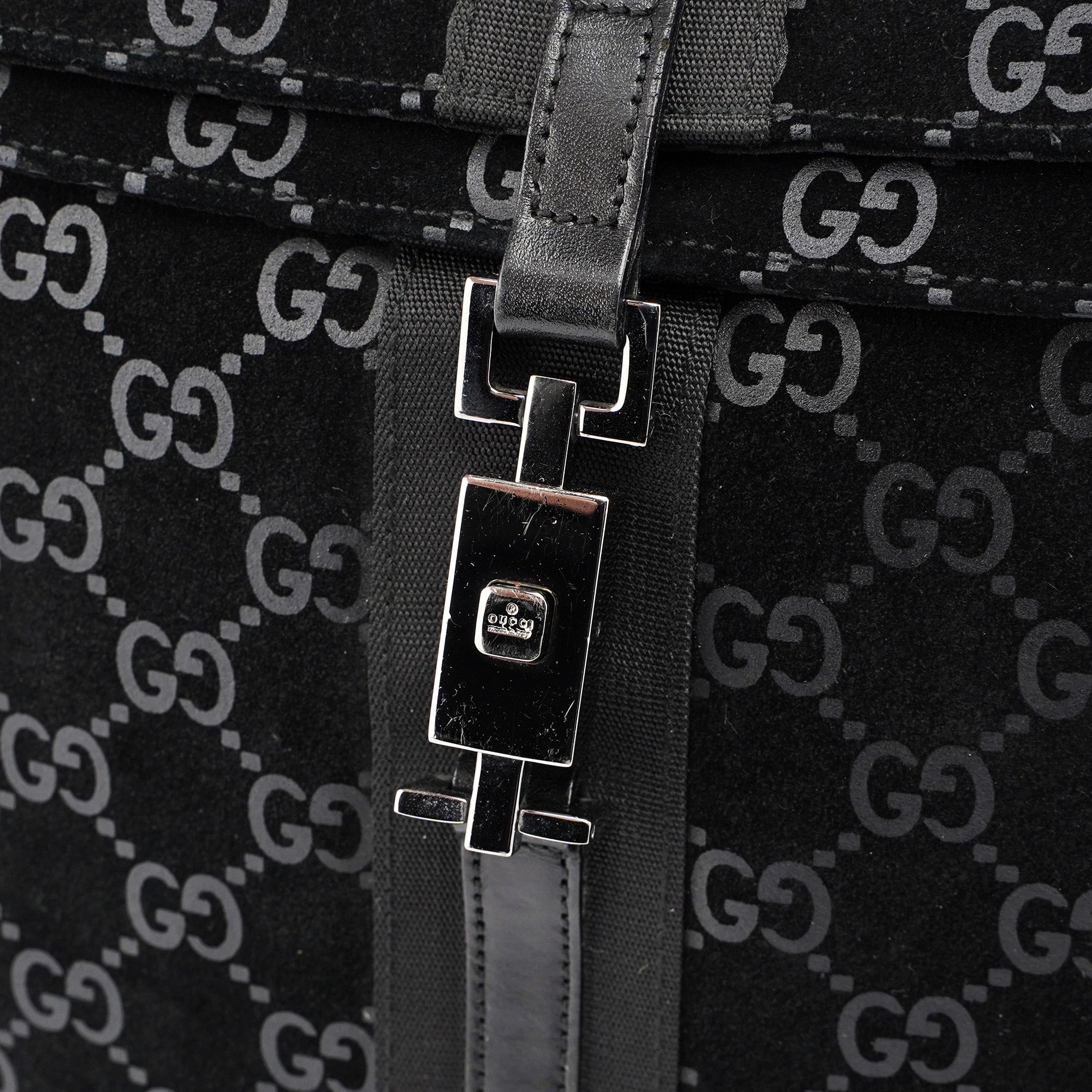 Gucci 1997 Black Jackie Suede GG Backpack