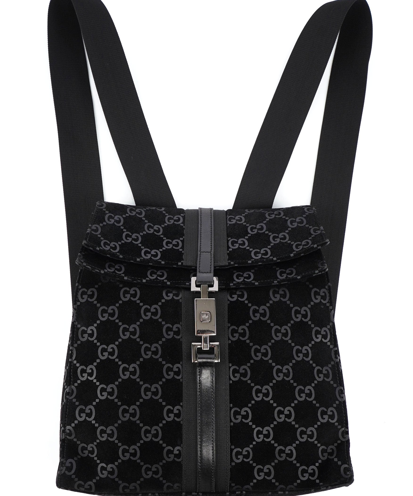 Gucci 1997 Black Jackie Suede GG Backpack