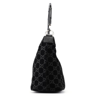 Gucci 1997 Black Suede GG Bamboo Shoulder Bag