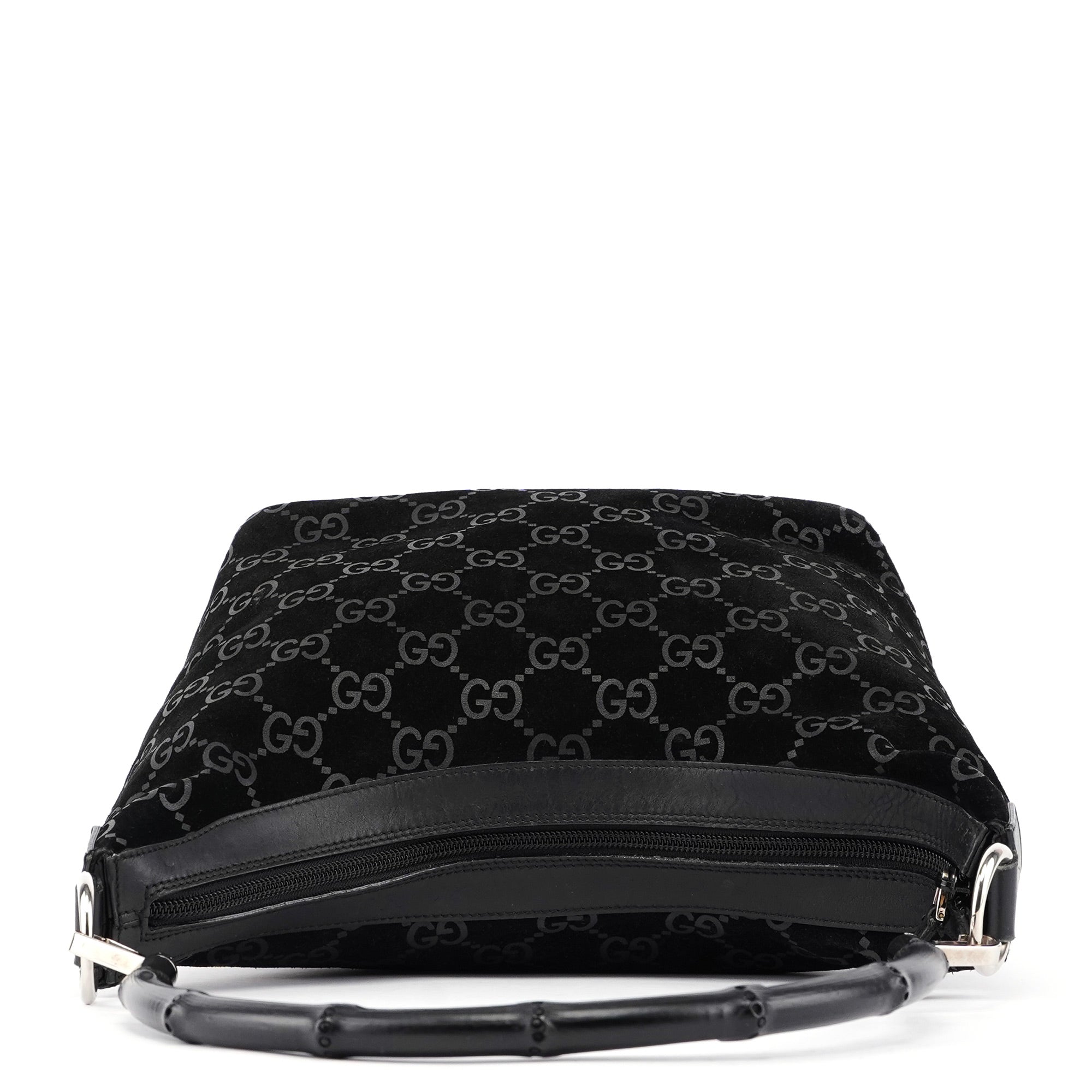 Gucci 1997 Black Suede GG Bamboo Shoulder Bag