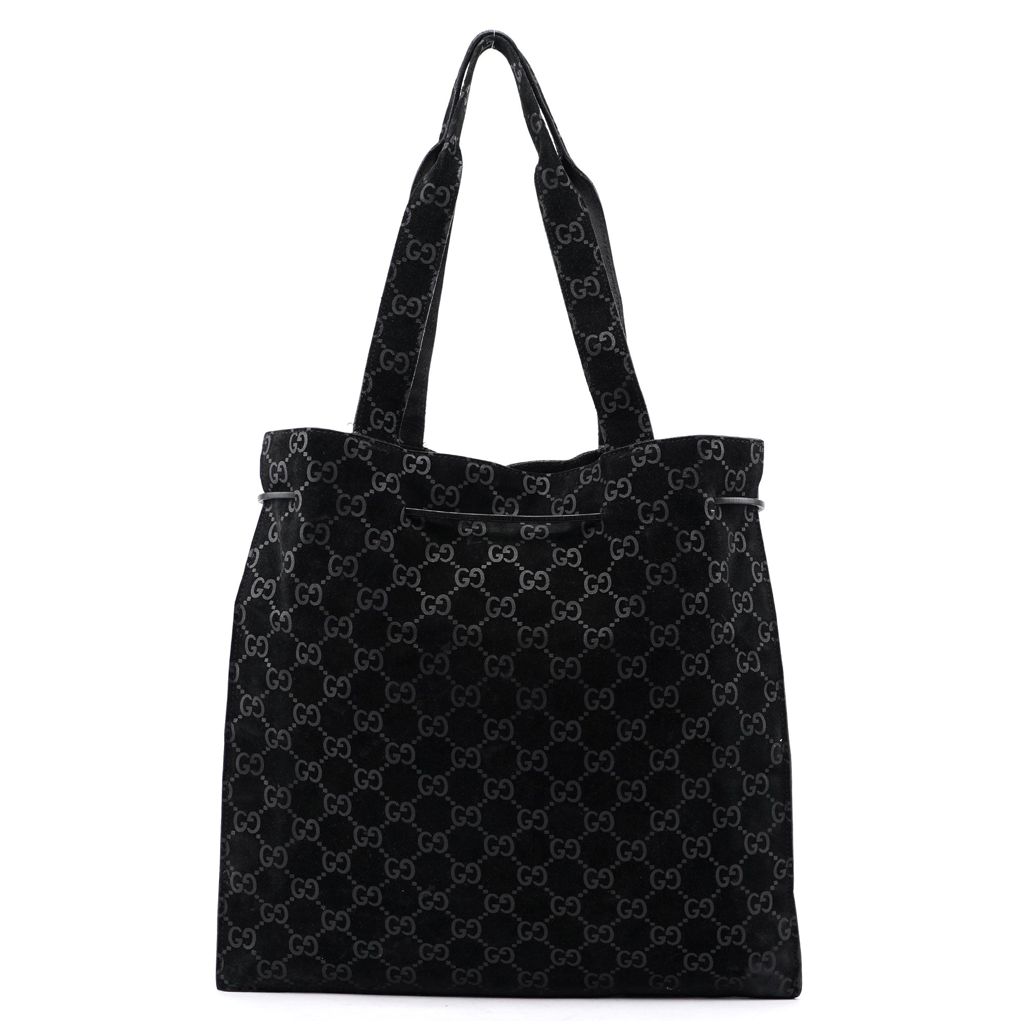 Gucci 1997 Black Suede GG Drawstring Tote