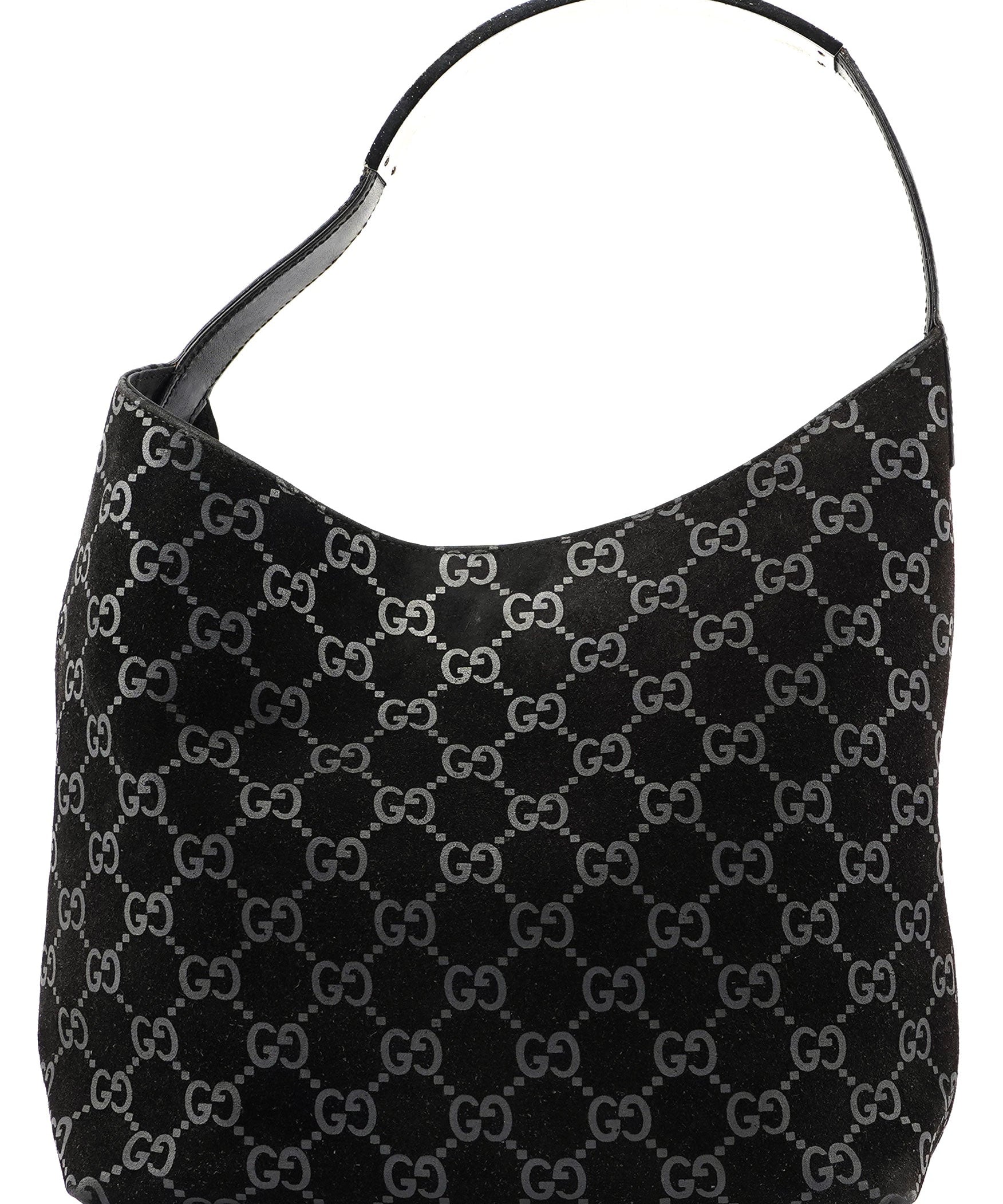 Gucci 1997 Black Suede GG Hobo Shoulder Bag