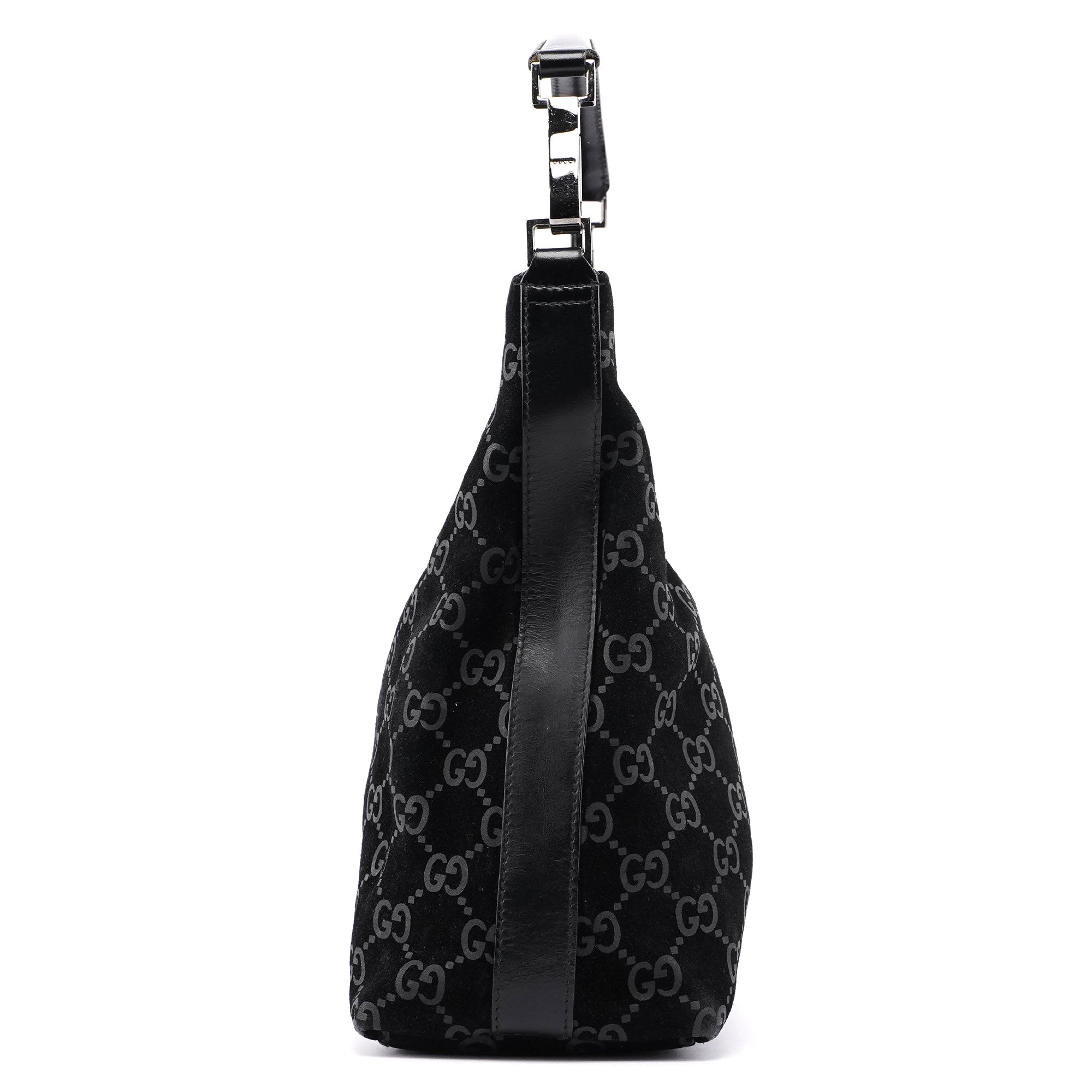 Gucci 1997 Black Suede GG Hobo Shoulder Bag