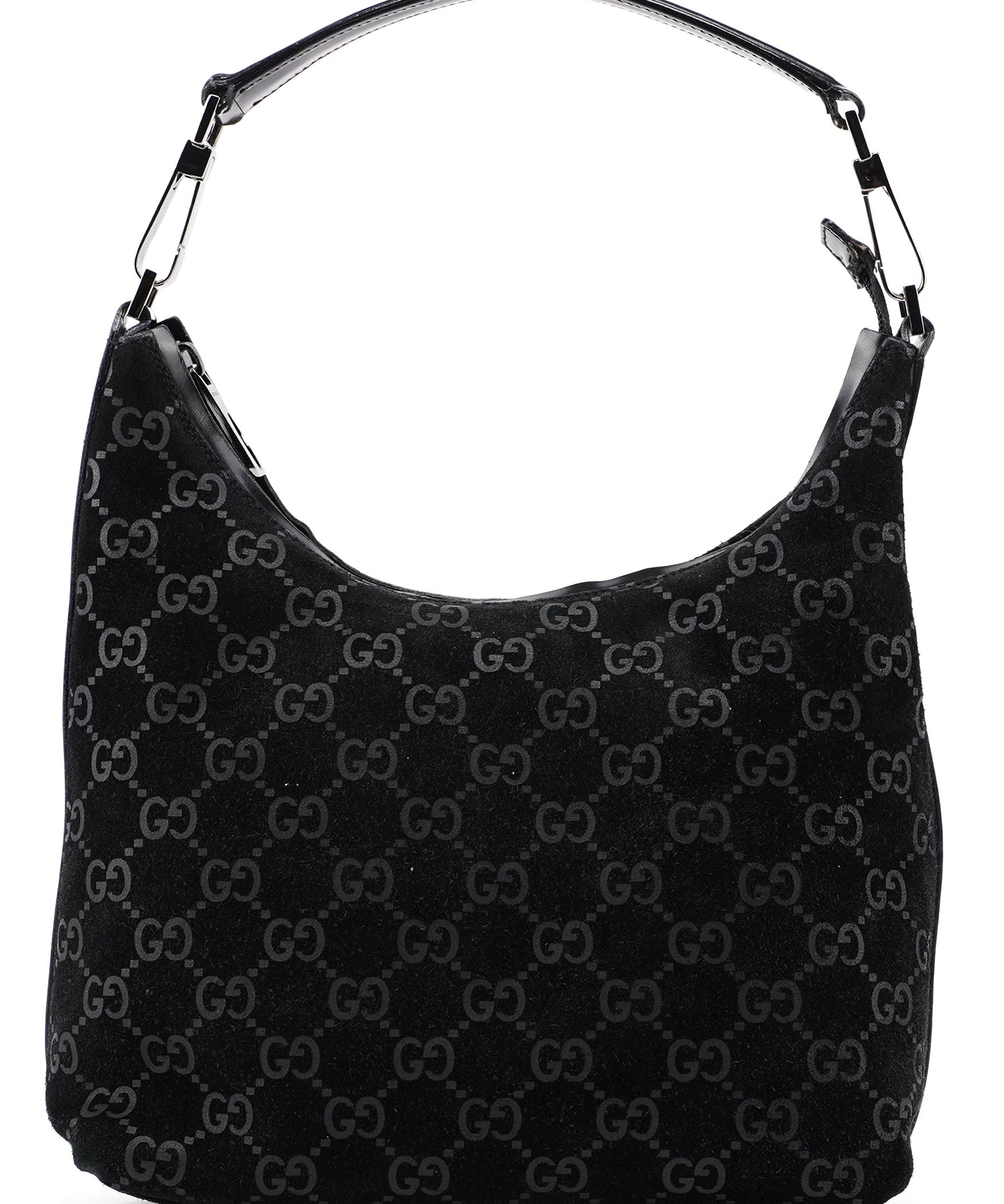 Gucci 1997 Black Suede GG Hobo Shoulder Bag