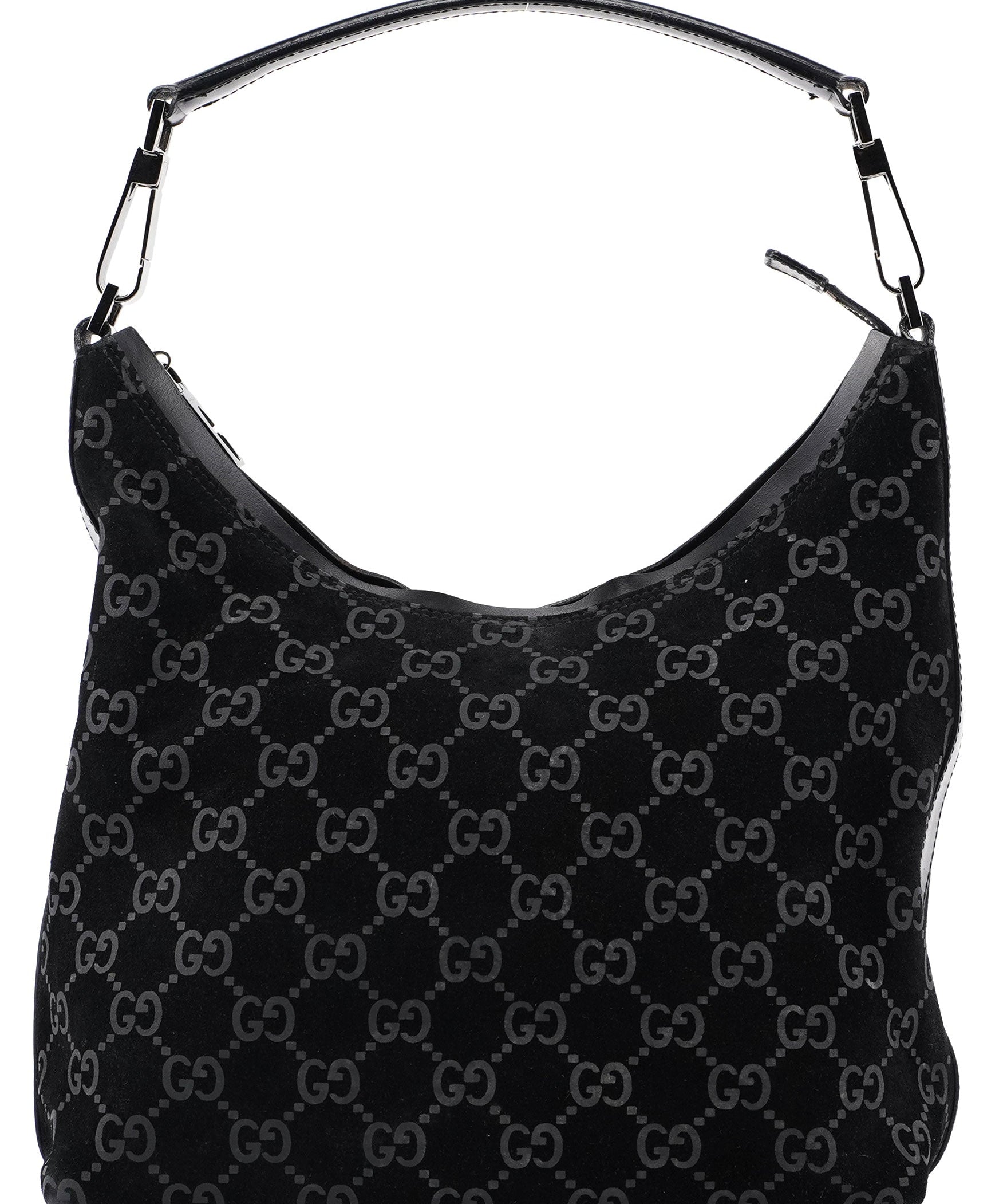 Gucci 1997 Black Suede GG Hobo Shoulder Bag