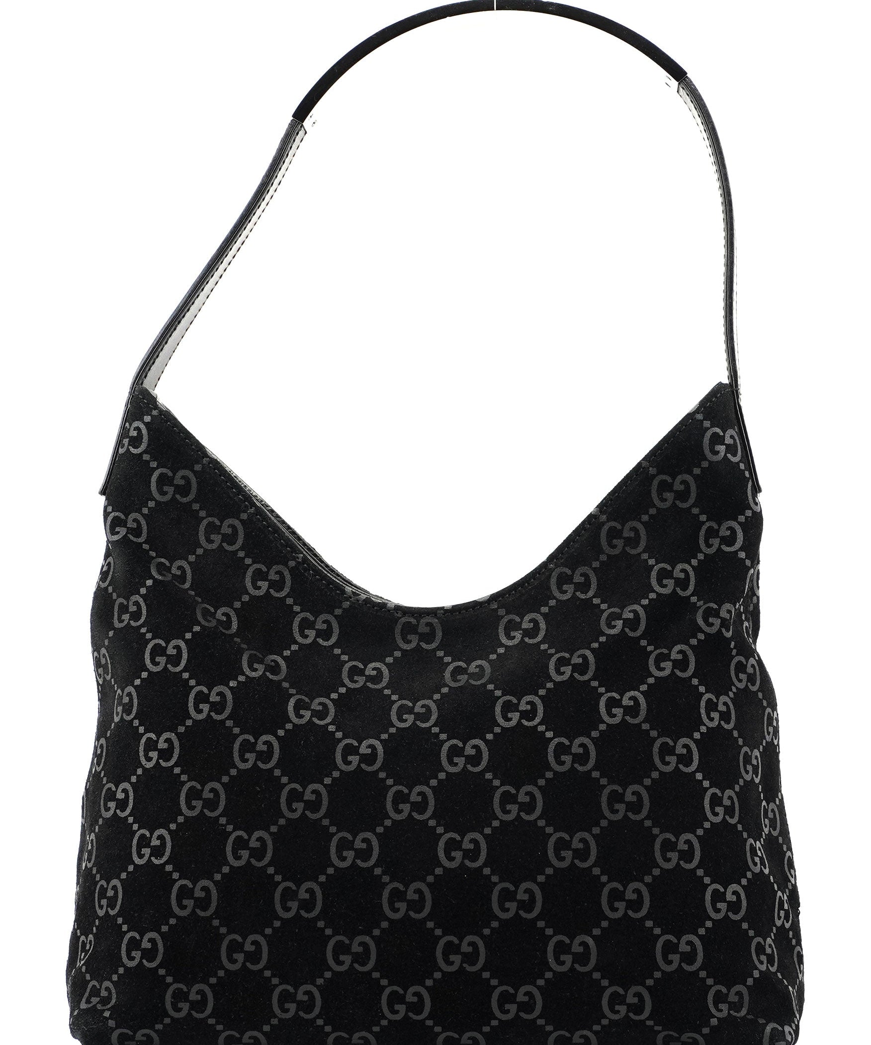 Gucci 1997 Black Suede GG Hobo Shoulder Bag