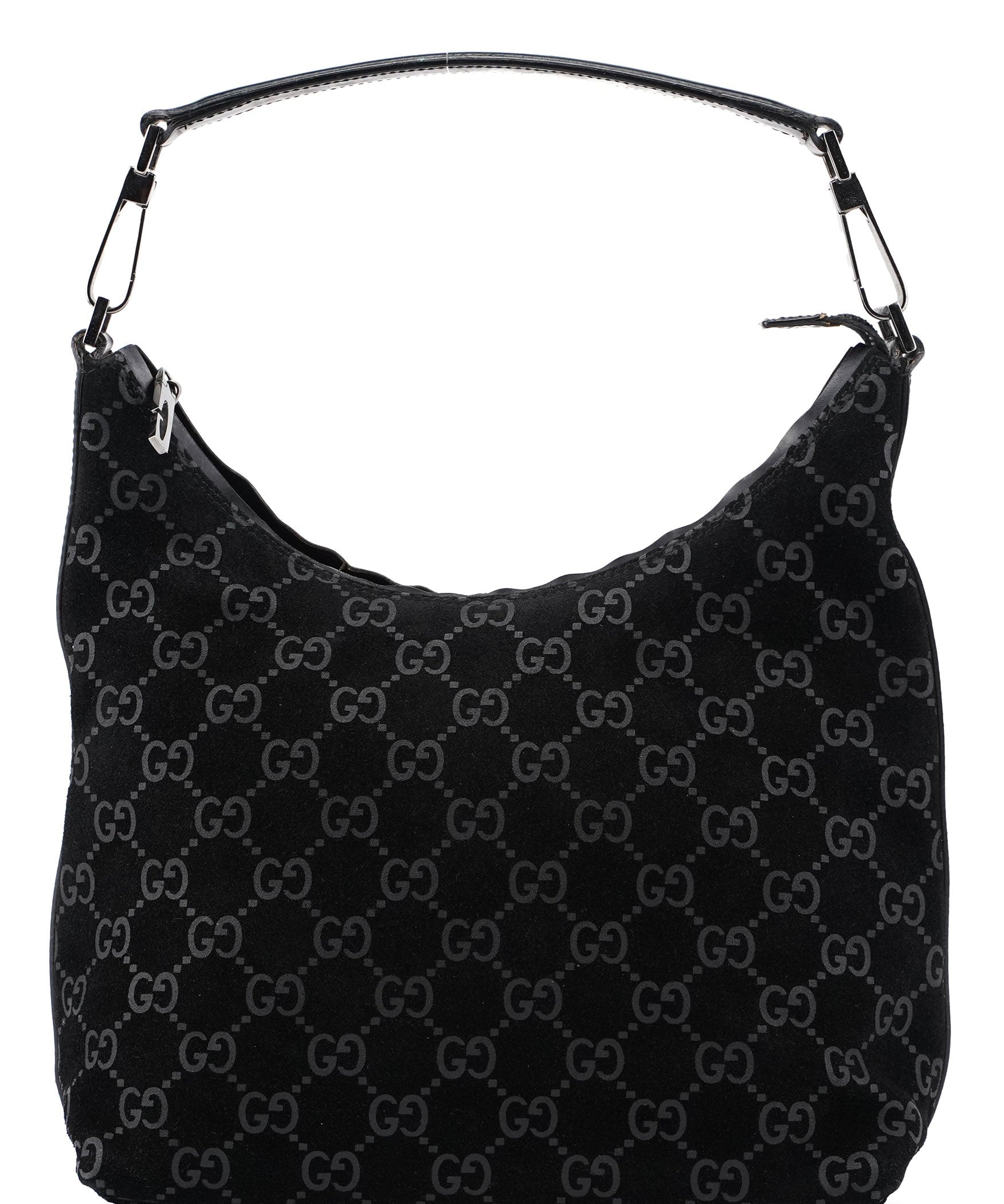 Gucci 1997 Black Suede GG Hobo Shoulder Bag