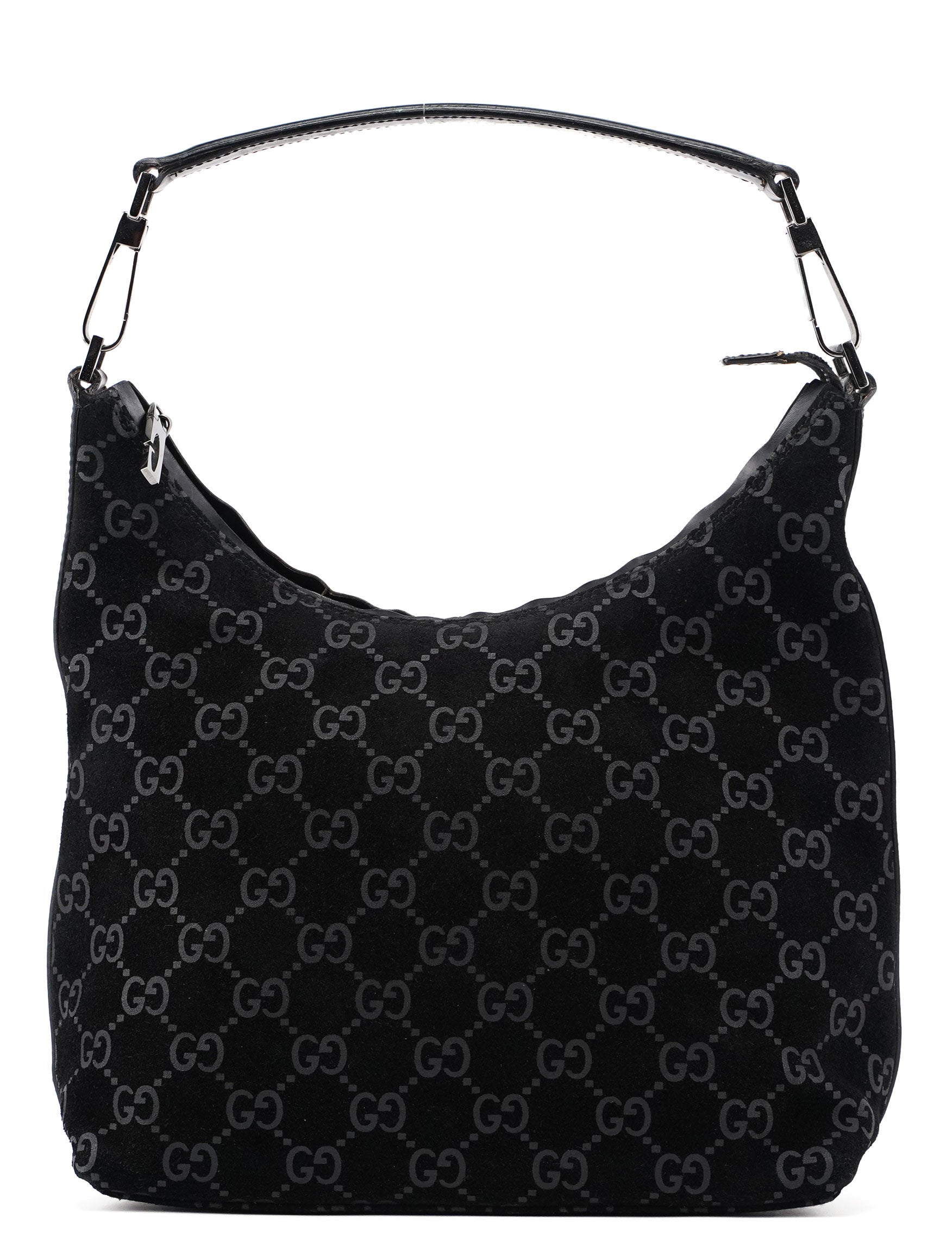 Gucci 1997 Black Suede GG Hobo Shoulder Bag