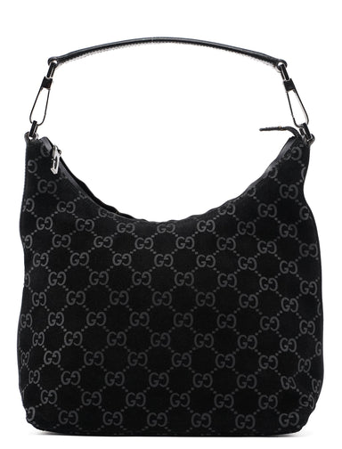 Gucci 1997 Black Suede GG Hobo Shoulder Bag