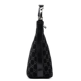 Gucci 1997 Black Suede GG Hobo Shoulder Bag